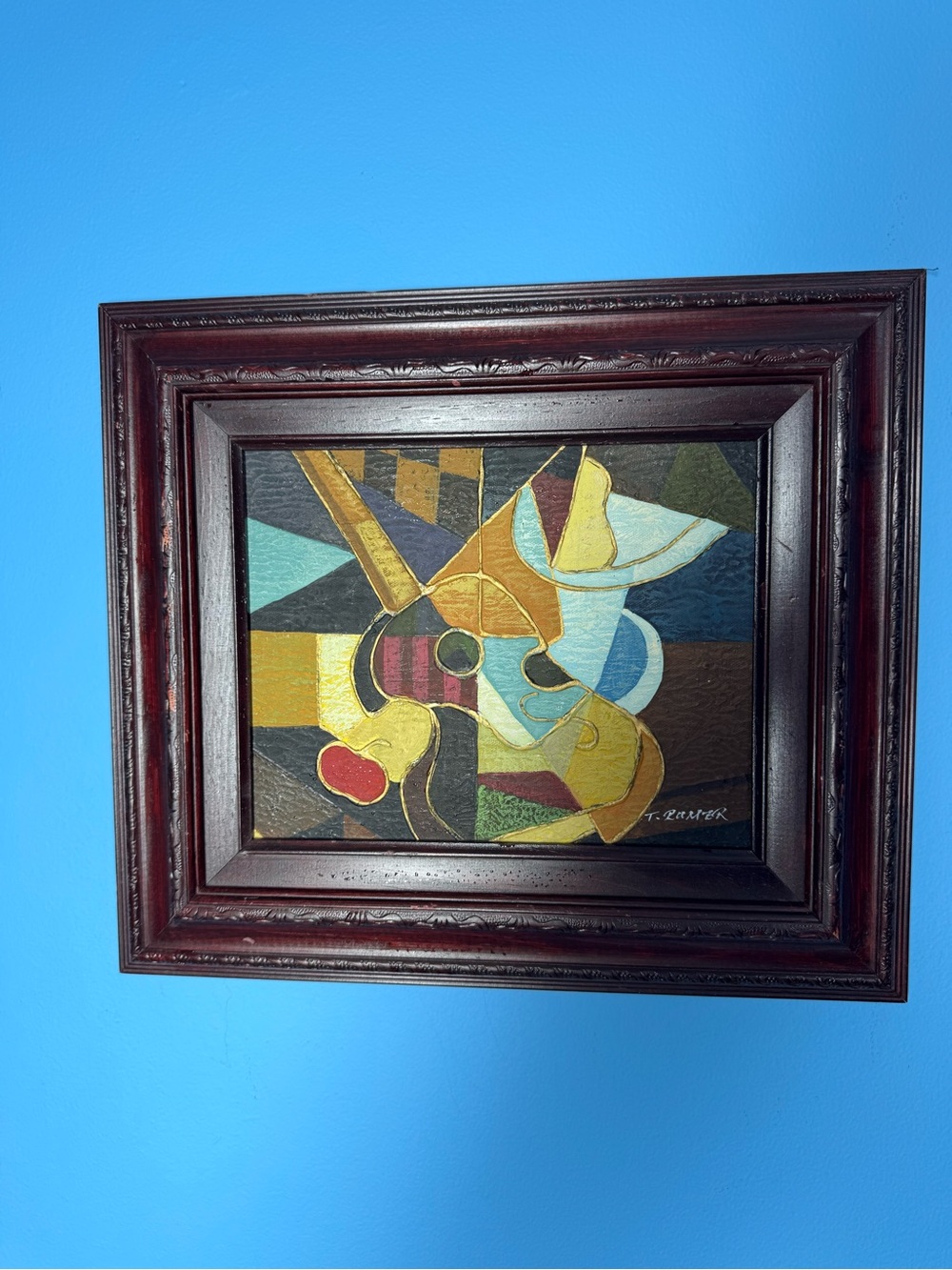 T. Ramer Abstract Cubist Mixed
Media Painting Framed Art